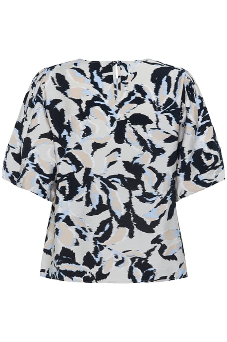 Blouse met korte mouwen A-shape Beige/Black/Blue Blurry Leaf beige - Image 5