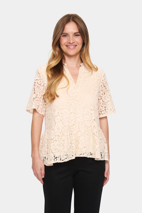 Blouse met korte mouwen Regular fit Creme - Image 2