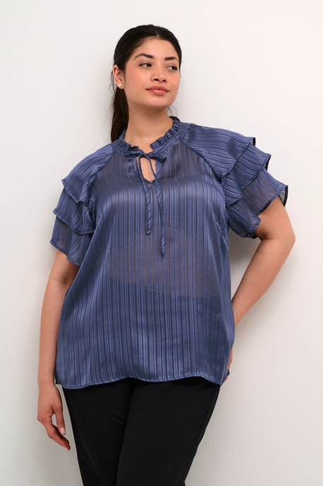 Blouse met korte mouwen Regular fit Blue Indigo - Image 3