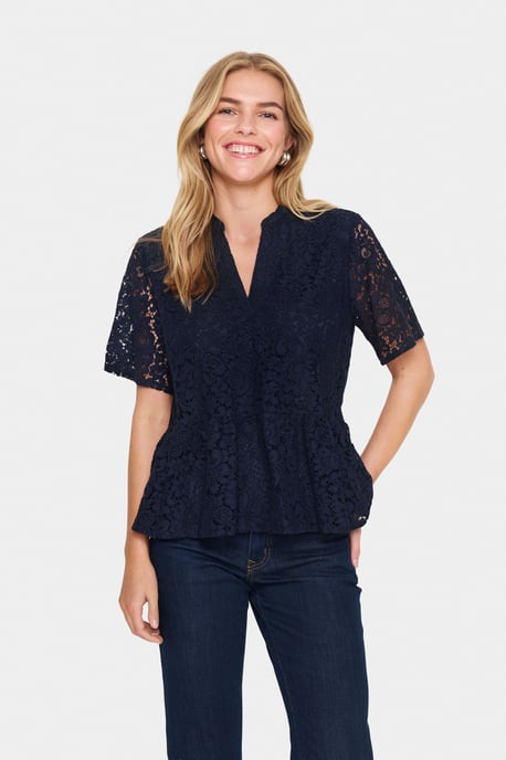 Blouse met korte mouwen Regular fit Night Sky dark blue - Image 4