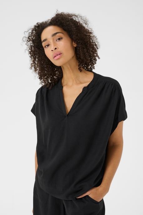 Blouse met korte mouwen Loose fit Black - Image 5