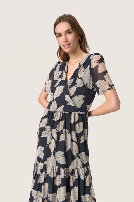 Jersey jurk Feminine Navy Leaf Print - Image 3