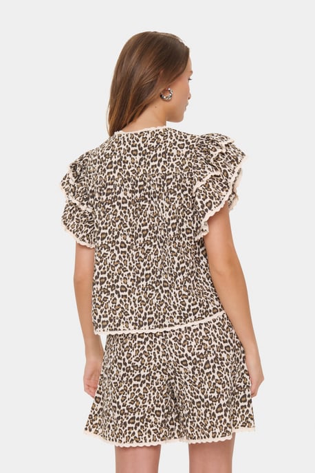 Blouse met korte mouwen Regular fit Creme Leopard Strokes leopard - Image 3