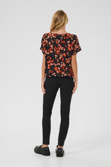 Blouse met korte mouwen Relaxed fit Red Flower floral - Image 2