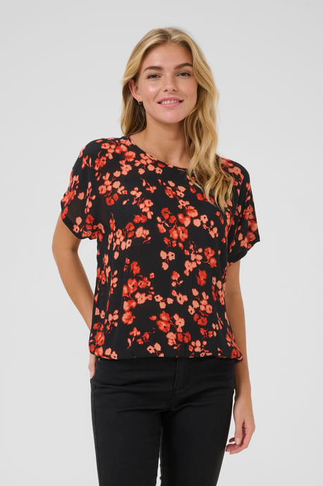Blouse met korte mouwen Relaxed fit Red Flower floral - Image 3