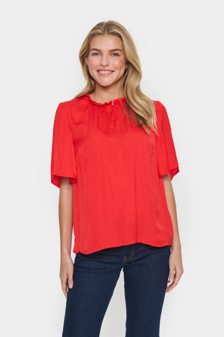 Blouse met korte mouwen Loose fit Flame Scarlet red - Image 2