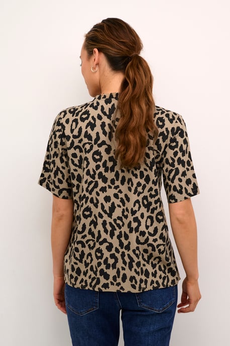 Blouse met korte mouwen Regular fit Brown/Black Animal Print - Image 3