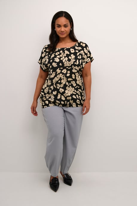 Blouse met korte mouwen Loose fit Black/Sand Leo Print leopard - Image 1