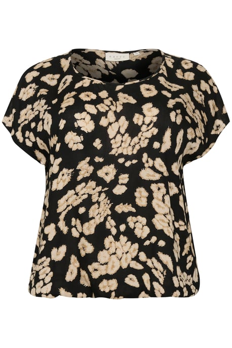 Blouse met korte mouwen Loose fit Black/Sand Leo Print leopard - Image 4