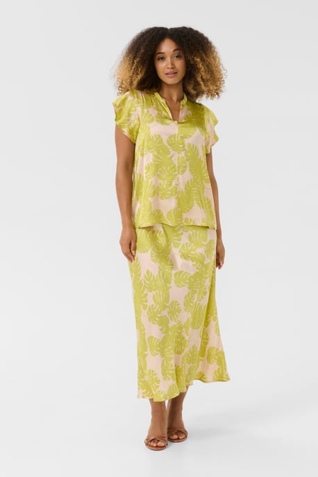 Blouse met korte mouwen Relaxed fit Green Palm Leaves lime green - Image 1