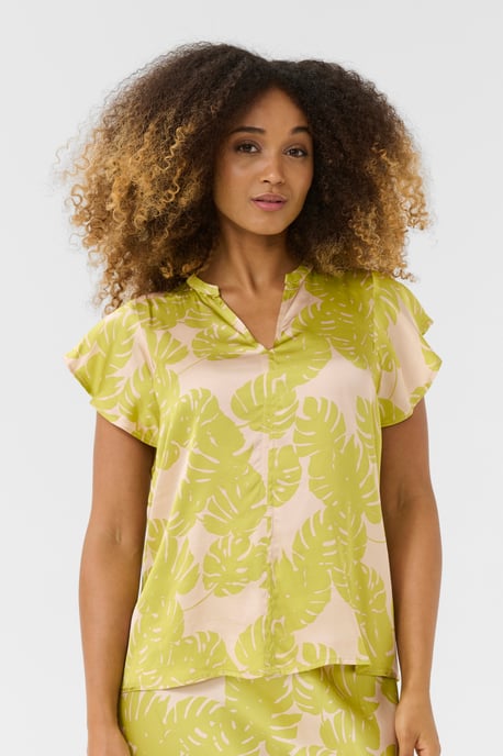 Blouse met korte mouwen Relaxed fit Green Palm Leaves lime green - Image 3