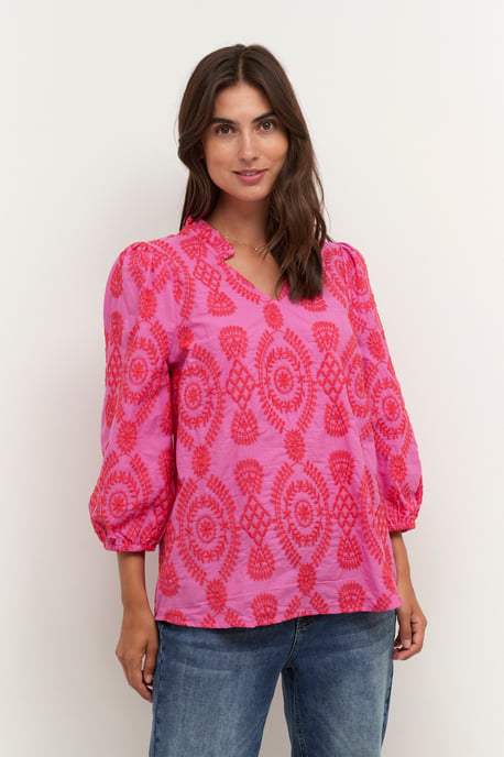 Blouse met korte mouwen Casual fit Fuchsia Pink - Image 3