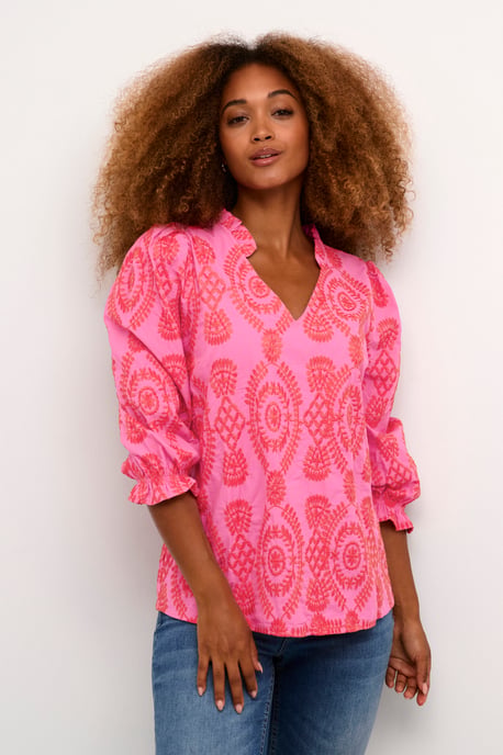 Blouse met korte mouwen Casual fit Fuchsia Pink - Image 4