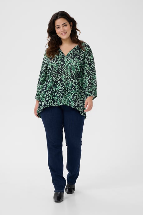 Blouse met korte mouwen Regular fit Green Leopard - Image 1