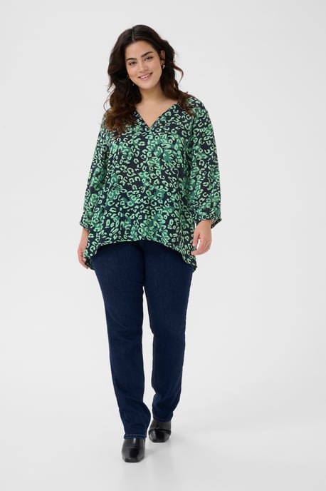 Blouse met korte mouwen Regular fit Green Leopard - Image 2