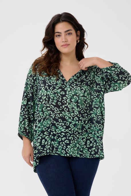 Blouse met korte mouwen Regular fit Green Leopard - Image 5