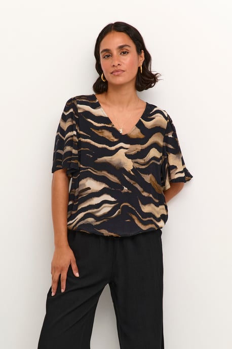 Blouse met korte mouwen Regular fit Black/Brown Tiger Print animal - Image 2