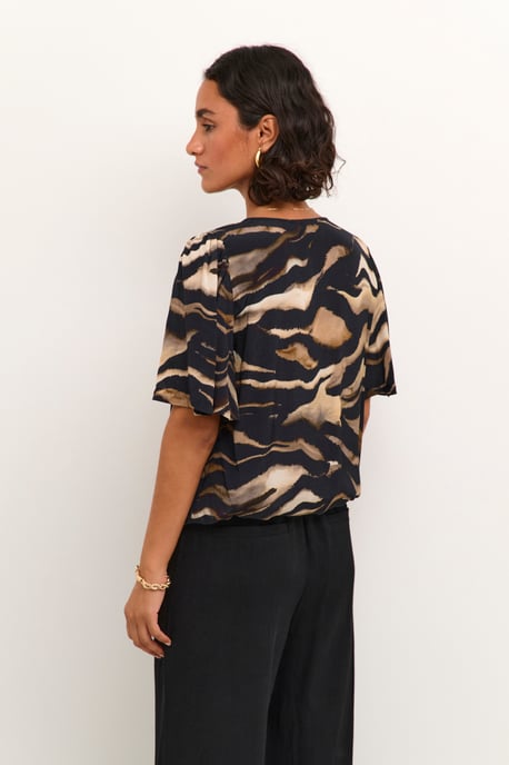 Blouse met korte mouwen Regular fit Black/Brown Tiger Print animal - Image 3