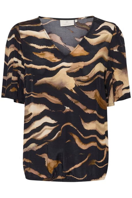 Blouse met korte mouwen Regular fit Black/Brown Tiger Print animal - Image 4