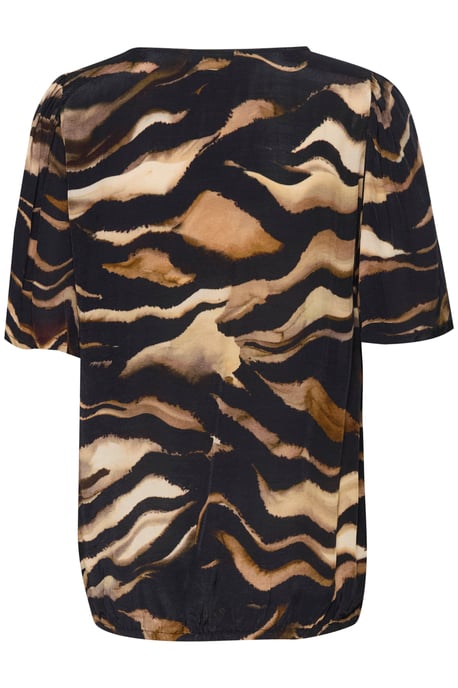 Blouse met korte mouwen Regular fit Black/Brown Tiger Print animal - Image 5