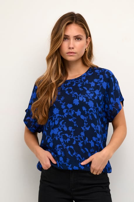 Blouse met korte mouwen Relaxed fit Midnight / Blue Flowers floral - Image 5