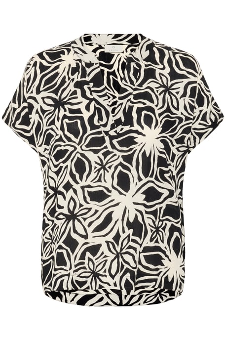 Blouse met korte mouwen Regular fit Black / Light Beige Flower - Image 4
