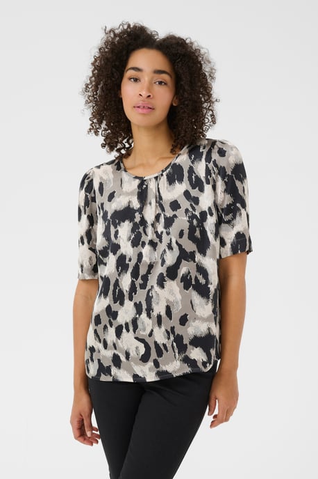 Blouse met korte mouwen Regular fit Grey Leopard Print - Image 3