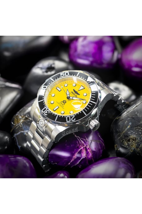 Invicta Grand Diver 3048 Heren Horloge - Automatisch Uurwerk - Roestvrij Staal met Gele Wijzerplaat - 47mm - Image 6