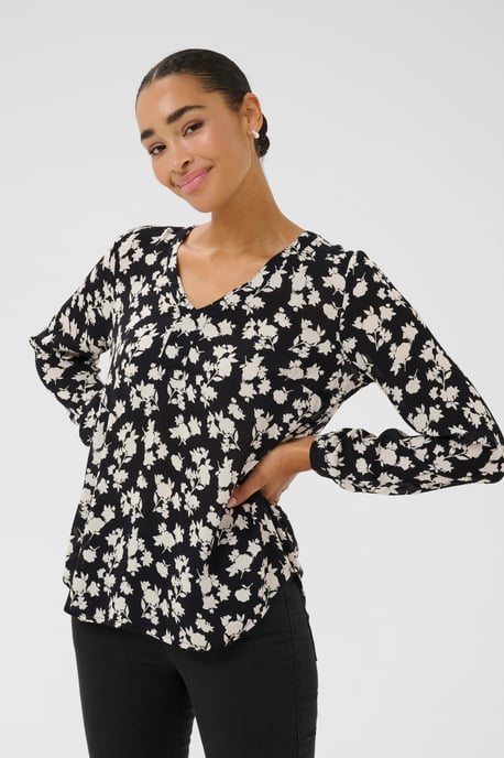 Blouse met lange mouwen Regular fit Black/Turtledove Flower Print - Image 3