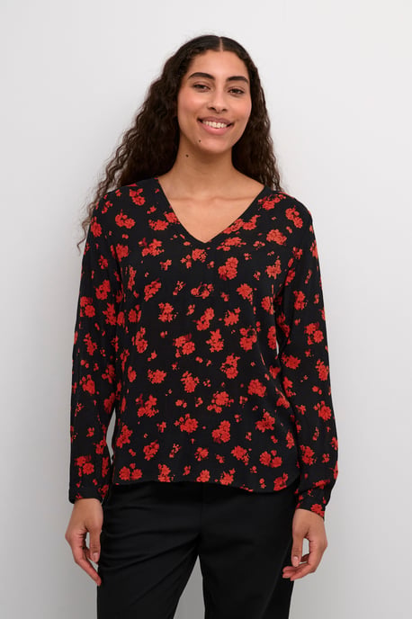 Blouse met lange mouwen Regular fit Black_Red Flower Print floral - Image 2