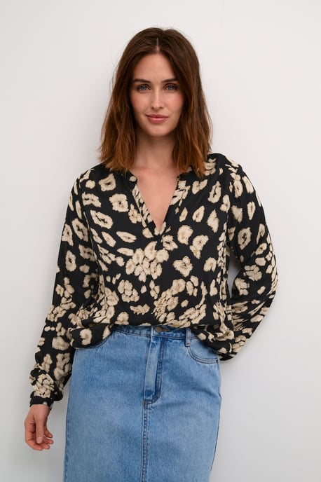 Blouse met lange mouwen Regular fit Black/Sand Leo Print - Image 2