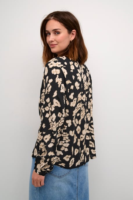 Blouse met lange mouwen Regular fit Black/Sand Leo Print - Image 3