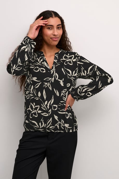 Blouse met lange mouwen Regular fit Black/Sand Painted Flower - Image 2
