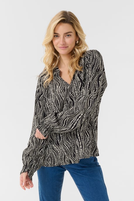 Blouse met lange mouwen Regular fit Black wavy dots - Image 3
