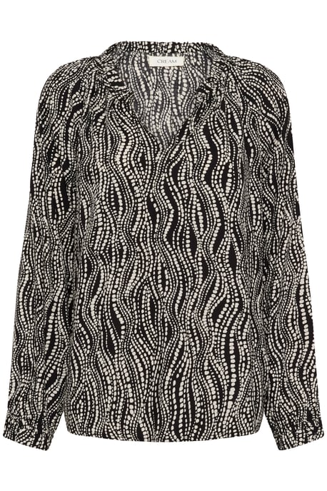 Blouse met lange mouwen Regular fit Black wavy dots - Image 4