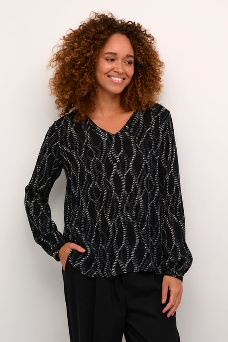 Blouse met lange mouwen Regular fit Black/Grey Graphic Simili black multi - Image 4