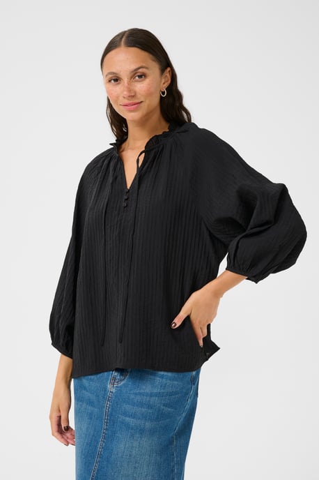 Blouse met lange mouwen Loose fit Black - Image 3