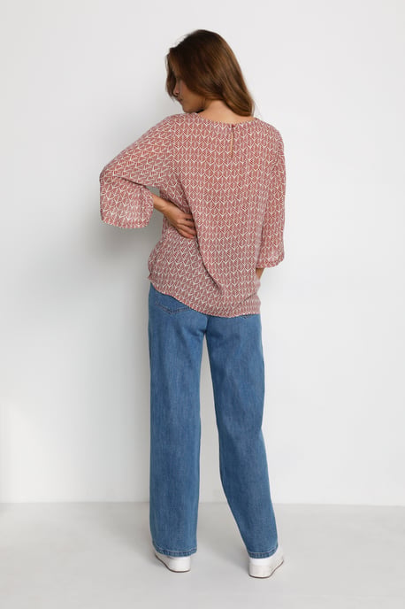 Blouse met lange mouwen Regular fit Dusty red / chalk leaf white red - Image 2