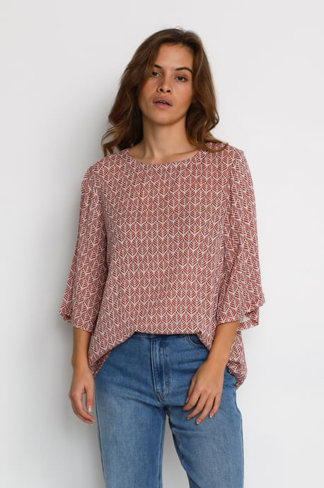 Blouse met lange mouwen Regular fit Dusty red / chalk leaf white red - Image 3