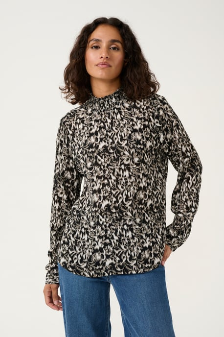 Blouse met lange mouwen Regular fit Black/ElefantS. GraphicFlower - Image 2