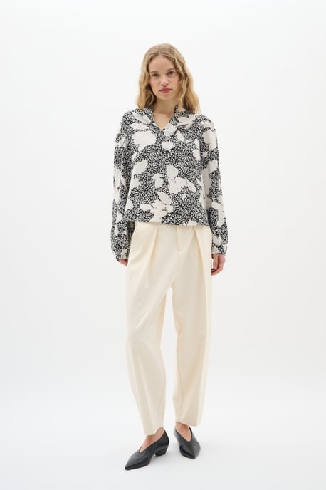 Blouse met lange mouwen Relaxed fit GraphicFlower Black/PowderBeig floral - Image 2