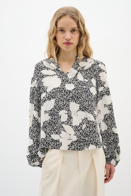 Blouse met lange mouwen Relaxed fit GraphicFlower Black/PowderBeig floral - Image 4