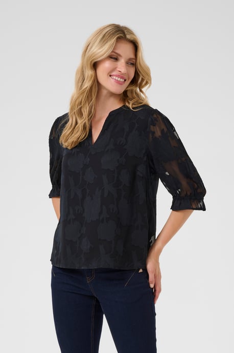 Blouse met korte mouwen Regular fit Pitch Blac - Image 3