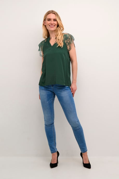 Blouse met korte mouwen Straight fit Ponderosa Pine dark green - Image 1