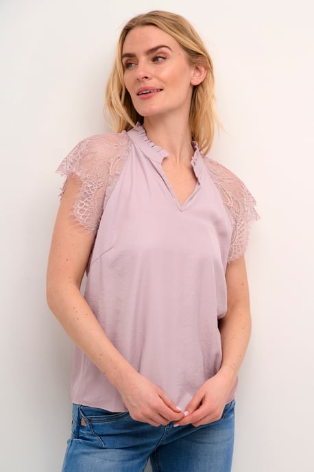 Blouse met korte mouwen Straight fit Deauville Mauve rose - Image 4