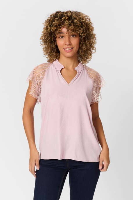 Blouse met korte mouwen Straight fit Deauville Mauve rose - Image 5