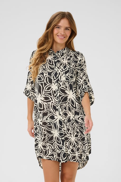 Overhemd met lang mouwen Loose fit Black / Light Beige Flower - Image 3
