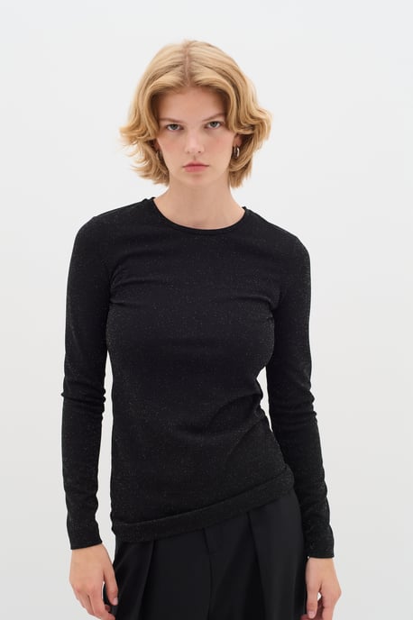 T-shirt met lange mouwen Slim fit Black - Image 3