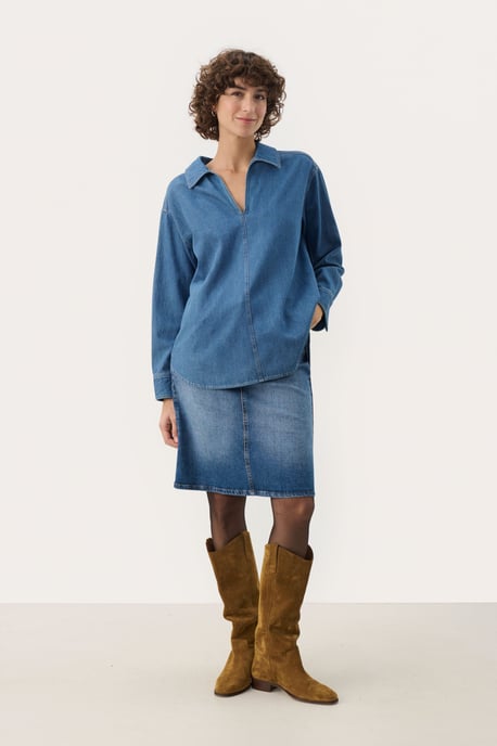Overhemd met lang mouwen Oversize fit Medium Blue Denim - Image 1