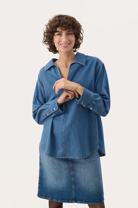 Overhemd met lang mouwen Oversize fit Medium Blue Denim - Image 2
